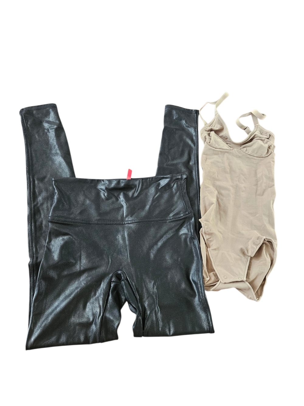 Spanx Black Faux-Leather Leggings - Women Shapewear Onepiece Bodysuit Bundle